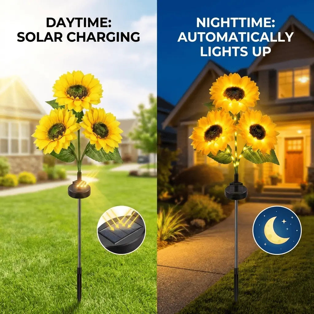 Luxiko Solar Sunflower Garden Lights – Waterproof LED Outdoor Decorative Lights, Realistic Solar Flower Lamps for Yard, Lawn, Patio & Porch (3 PCS Set)