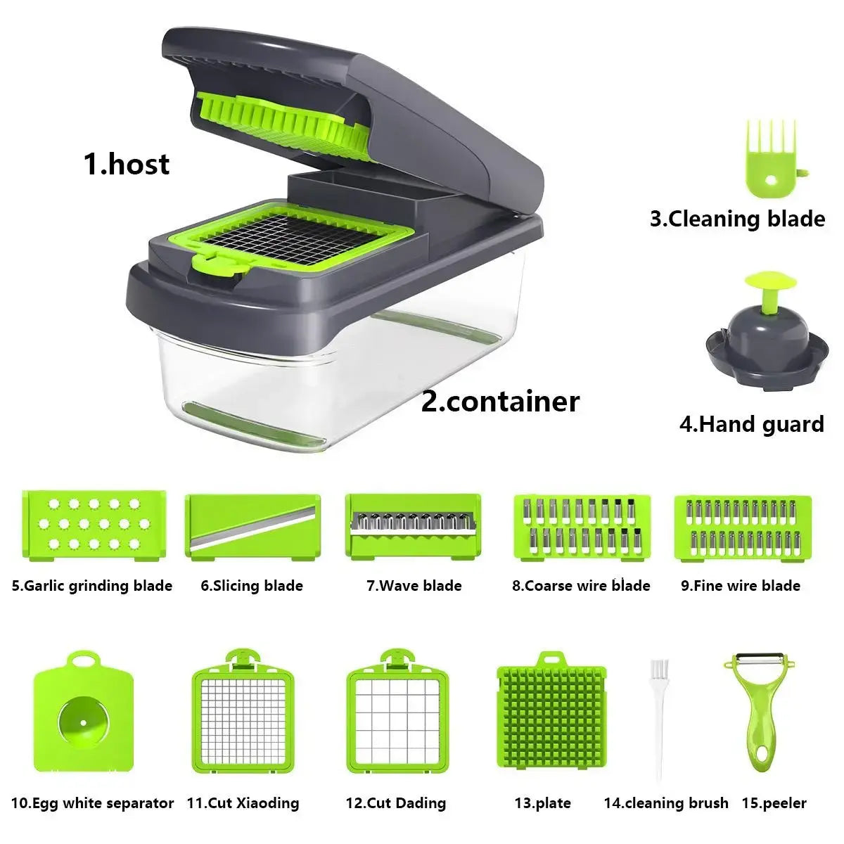 Luxiko 15-in-1 Vegetable Chopper & Slicer – Multifunctional Food Cutter with 8 Stainless Steel Blades, Portable Kitchen Tool for Salad, Garlic, Onion & More