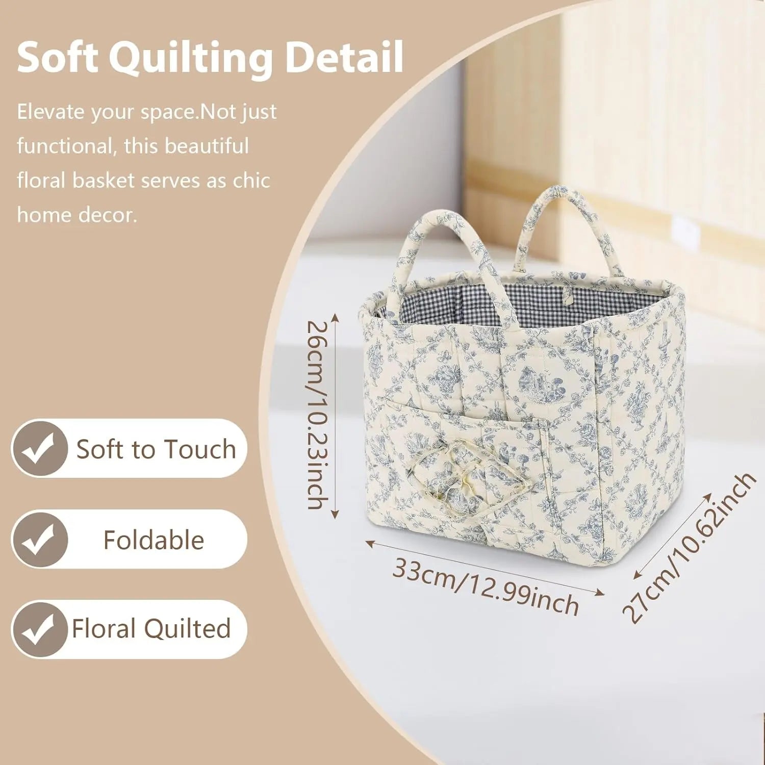 Luxiko Foldable Floral Storage Basket – Large Capacity Cotton Fabric Laundry Hamper, Collapsible Car Trunk Organizer for Clothes, Toys & Blankets