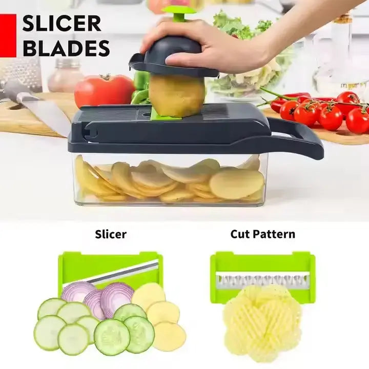 Luxiko 15-in-1 Vegetable Chopper & Slicer – Multifunctional Food Cutter with 8 Stainless Steel Blades, Portable Kitchen Tool for Salad, Garlic, Onion & More