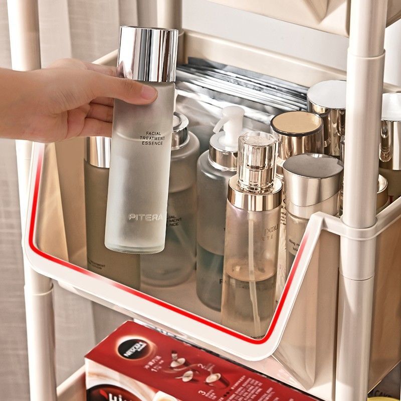 Luxiko Multifunctional Multi-Layer Plastic Storage Cart with Wheels – Adjustable Rolling Shelf Organizer for Kitchen, Bathroom, Bedroom & Living Room | Easy Install Utility Trolley