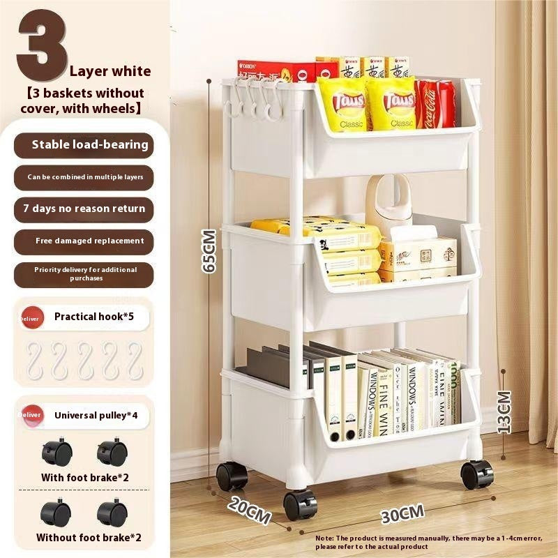 Luxiko Multifunctional Multi-Layer Plastic Storage Cart with Wheels – Adjustable Rolling Shelf Organizer for Kitchen, Bathroom, Bedroom & Living Room | Easy Install Utility Trolley