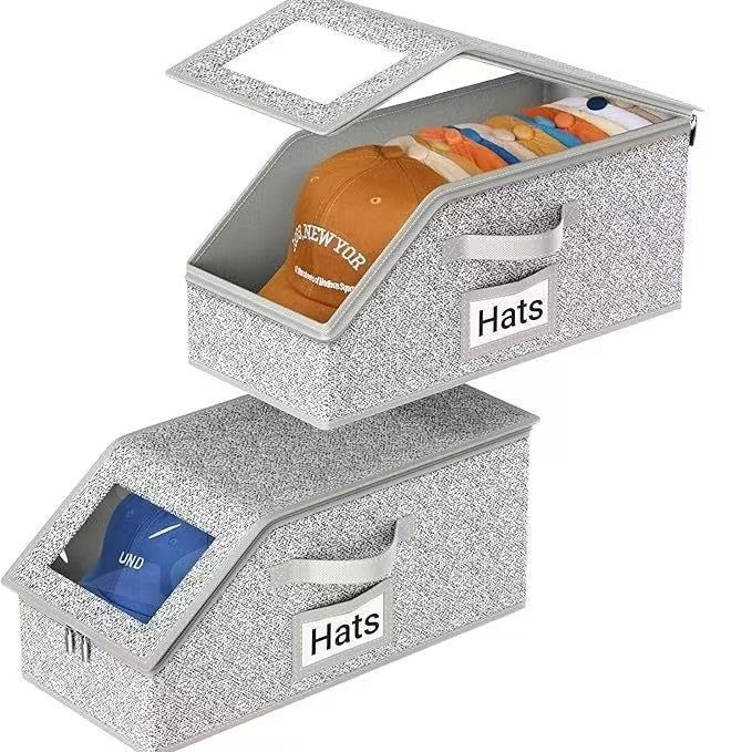 Luxiko Stackable Hat Storage Organizer – Foldable Cap Storage Box with Clear Window | Space-Saving Closet Organizer for Hats, Clothes & Toys