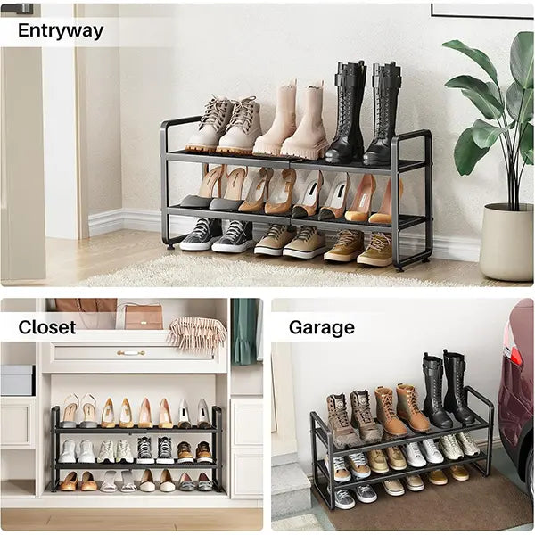 Luxiko Expandable Shoe Rack Organizer – Adjustable Metal Shoe Shelf, Stackable Storage Stand for Closet, Entryway & Garage