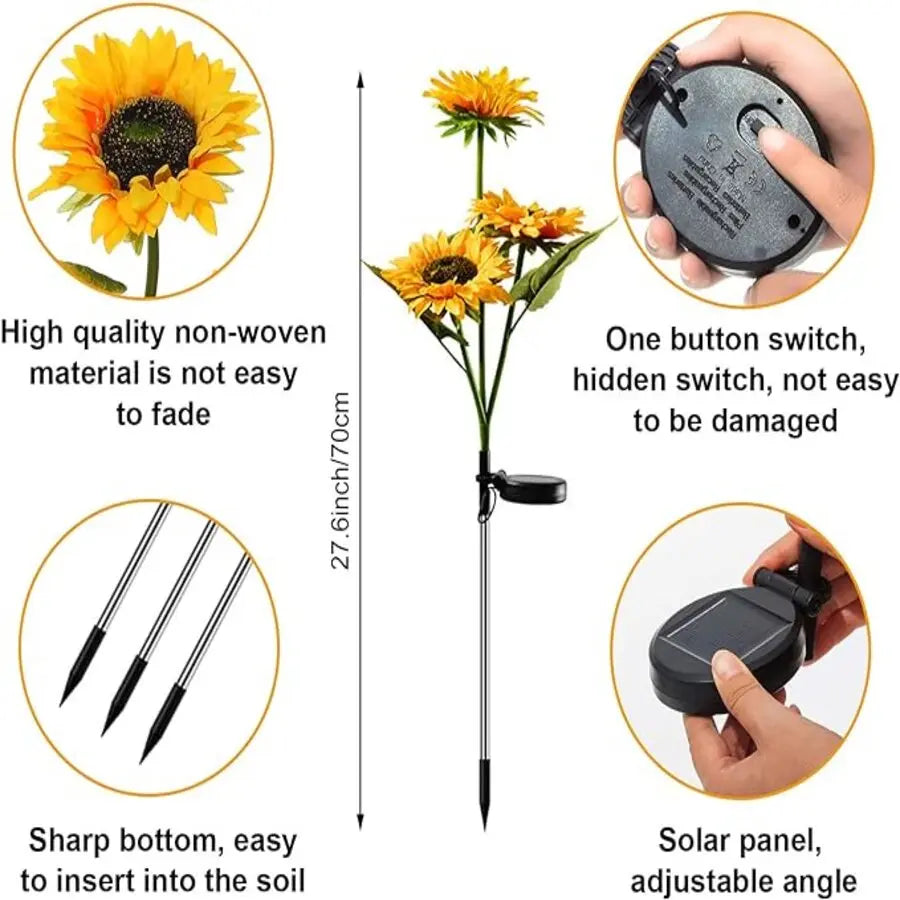Luxiko Solar Sunflower Garden Lights – Waterproof LED Outdoor Decorative Lights, Realistic Solar Flower Lamps for Yard, Lawn, Patio & Porch (3 PCS Set)