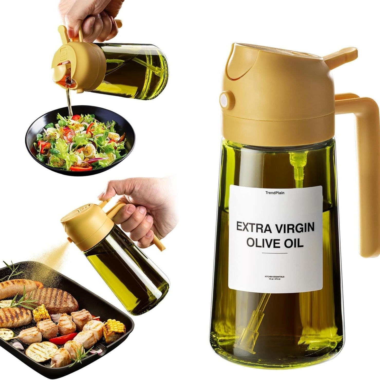 Luxiko 2-in-1 Oil Sprayer & Dispenser Bottle – Multifunctional Cooking Oil Spray Pump, BBQ Baking Kitchen Oil Storage Container