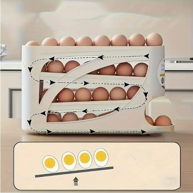 Luxiko 4-Tier Egg Dispenser for Fridge – Automatic Rolling Egg Holder, Space-Saving Countertop Organizer for Refrigerator, Holds Up to 30 Eggs