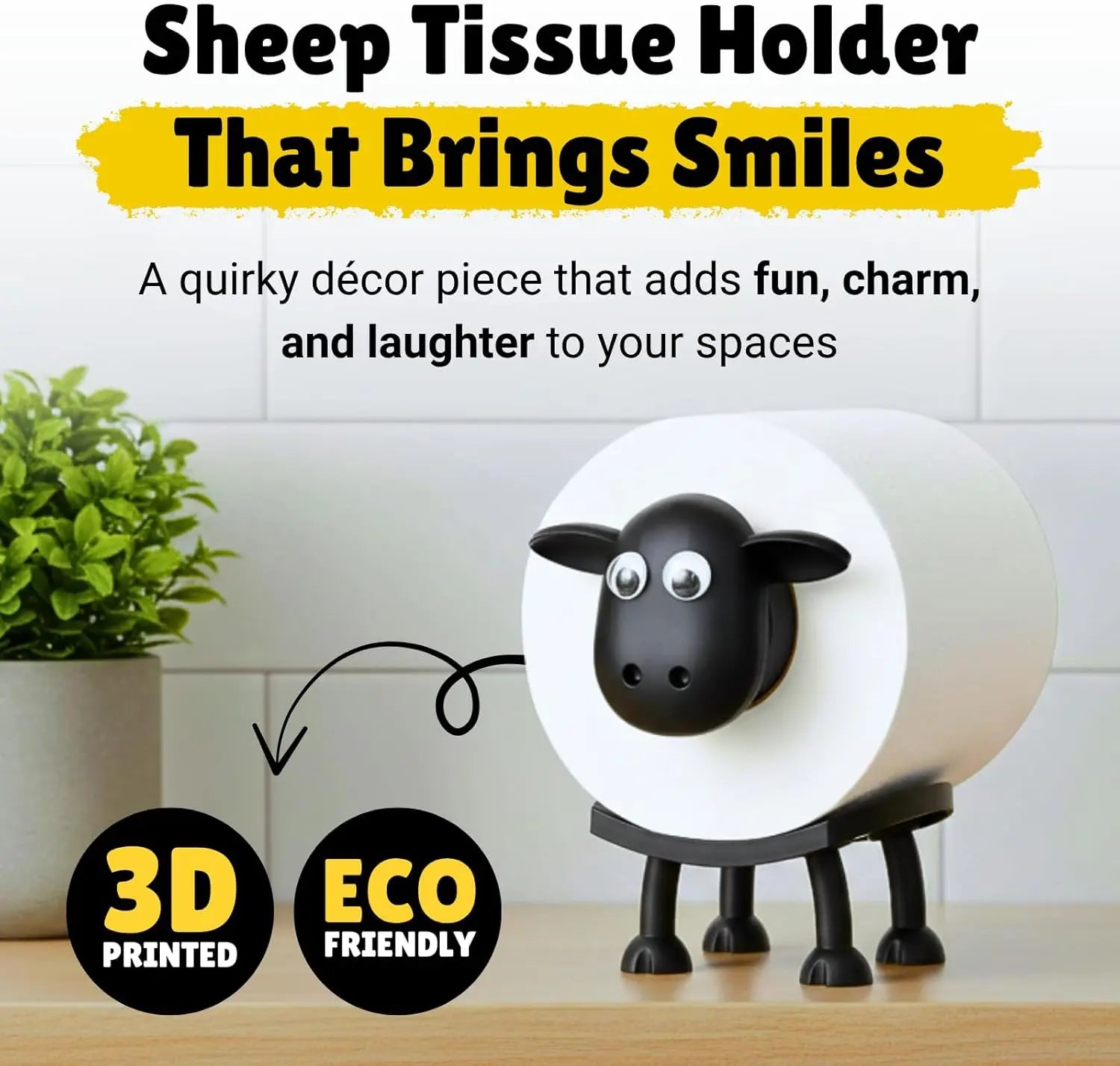 Luxiko 3PCS Sheep Tissue Holder Set – Cute 3D Toilet Paper Roll Holder, Creative Kitchen Towel Holder & Fun Home Decor Organizer