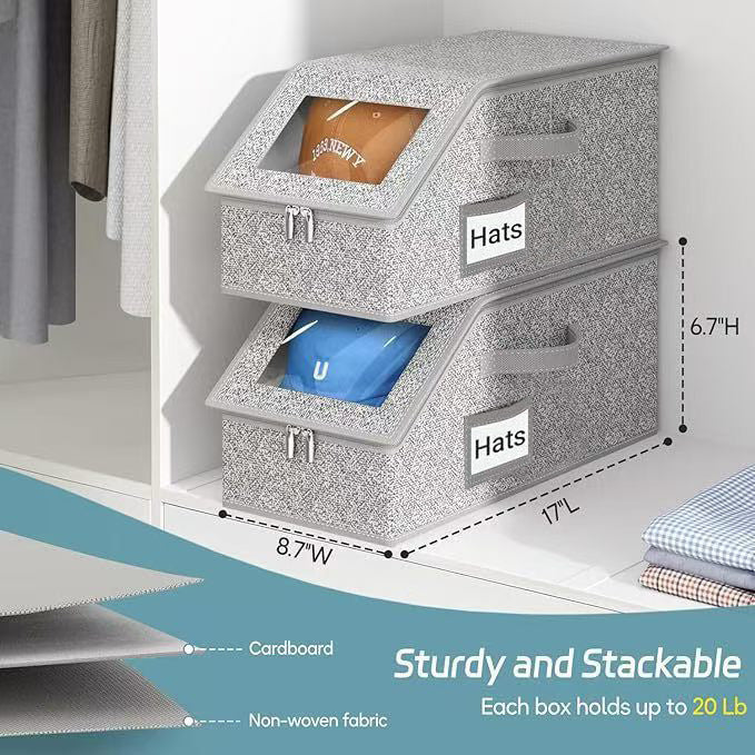 Luxiko Stackable Hat Storage Organizer – Foldable Cap Storage Box with Clear Window | Space-Saving Closet Organizer for Hats, Clothes & Toys