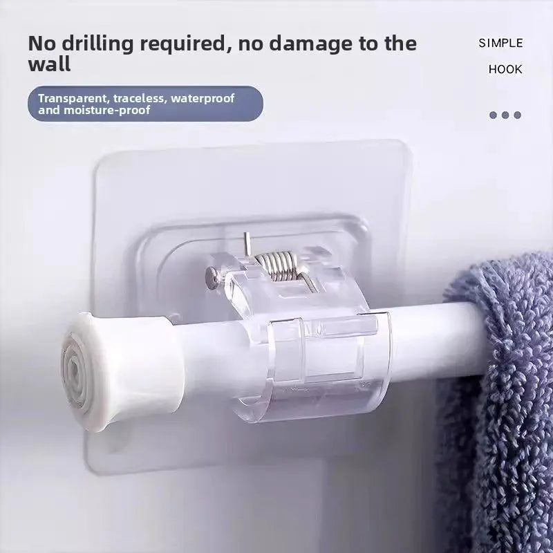 Luxiko No-Drill Curtain Rod Holders (8PCS) – Strong Adhesive Telescopic Rod Brackets, Wall Mount Clips for Bathroom, Door & Window Curtain Rods