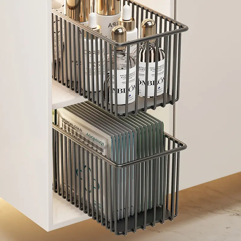 Luxiko Pull-Out Cabinet Organizer Basket – Under Sink Sliding Storage Rack | Space-Saving Kitchen Cabinet Organizer for Pantry & Bathroom