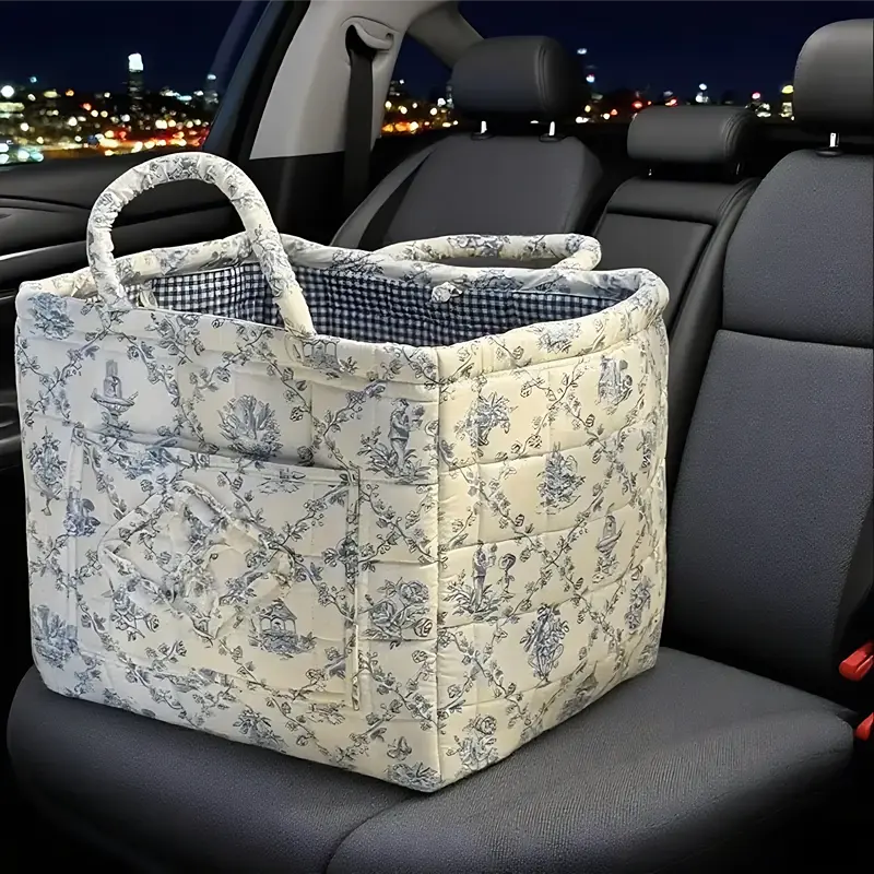 Luxiko Foldable Floral Storage Basket – Large Capacity Cotton Fabric Laundry Hamper, Collapsible Car Trunk Organizer for Clothes, Toys & Blankets