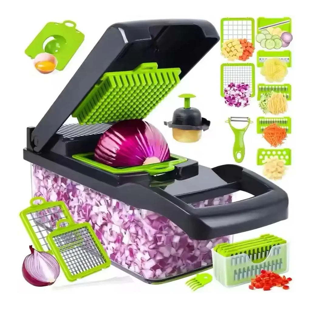 Luxiko 15-in-1 Vegetable Chopper & Slicer – Multifunctional Food Cutter with 8 Stainless Steel Blades, Portable Kitchen Tool for Salad, Garlic, Onion & More