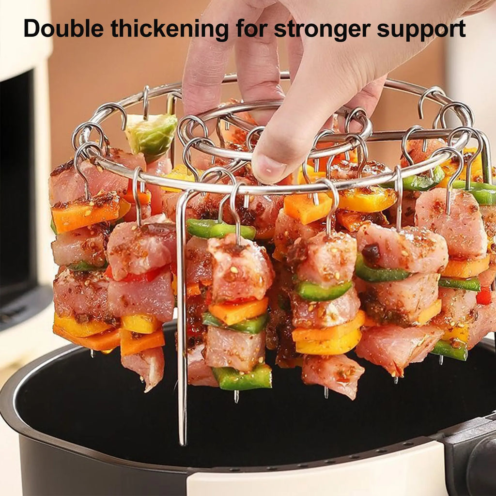 Luxiko Air Fryer Skewer Rack Set - 2 Pack Stainless Steel BBQ Grill Rack with Skewers for Air Fryer, Even Cooking Meat & Vegetables, Reusable Kitchen Cooking Accessories