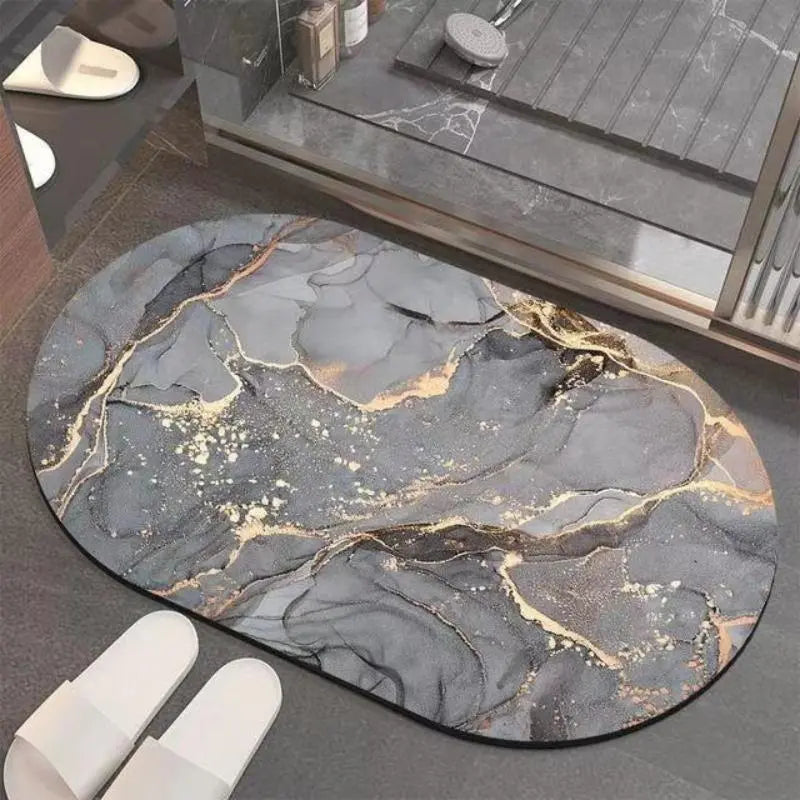 Luxiko Diatomite Bathroom Mat Marble Design – Non-Slip Quick-Dry Water Absorbing Stone Bath Rug for Bathroom, Kitchen & Entryway