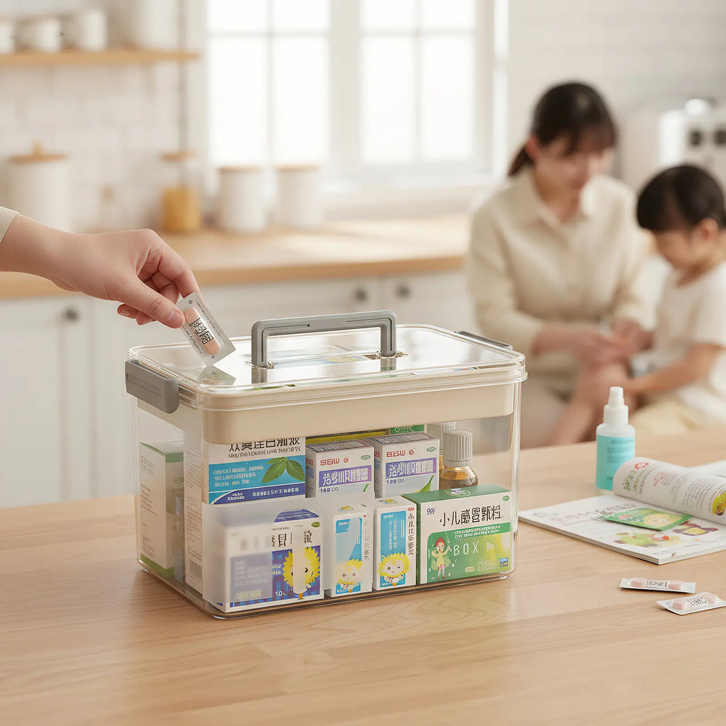 Luxiko Transparent Medicine Pill Organizer – Modular Layered Storage Box, Damp-Proof Travel Pill Case with Secure Buckles & Portable Handle for Home & Travel Use