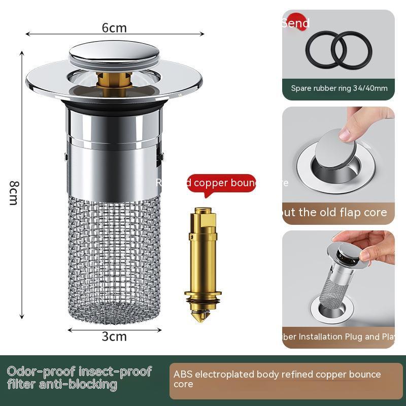 Luxiko Stainless Steel Pop-Up Sink Drain Plug with Filter Basket