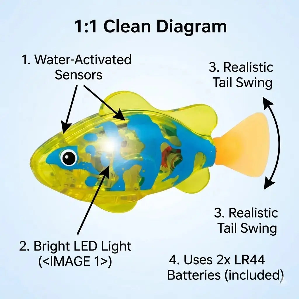 Luxiko Magic Glowing Swimming Fish Toy (4PCS) – Water Activated Interactive Bath Toy for Kids, Babies & Toddlers, Light-Up Robot Fish Gift