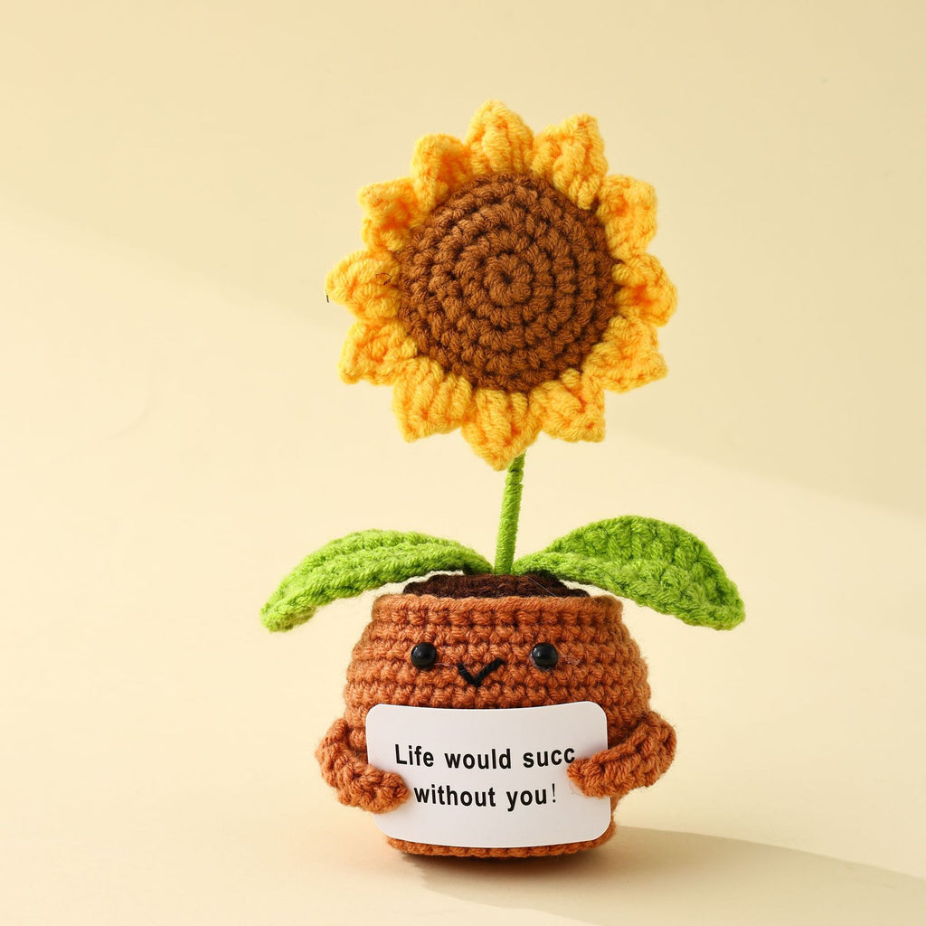 Luxiko Emotional Support Potted Sunflower – Handmade Crochet Positive Doll with Funny Card, Cute Gift for Friends, Coworkers, Women & Men