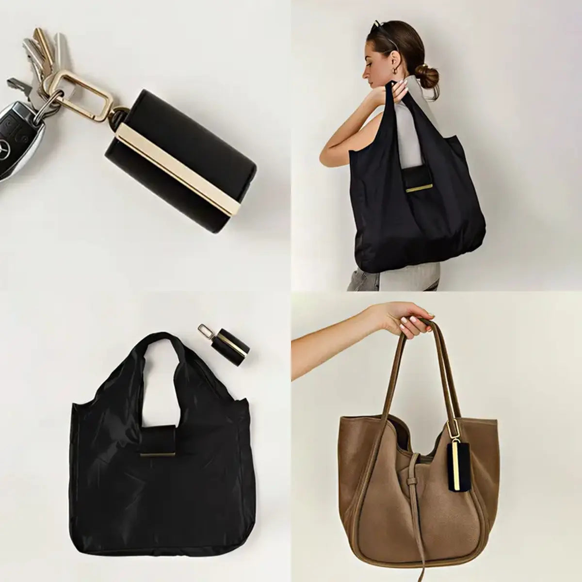 Luxiko Foldable Keychain Reusable Grocery Bag – Expandable Shopping Handbag with Key Ring, Portable Travel Tote Organizer for Daily Use