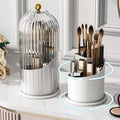 Luxiko Dustproof Toothbrush Holder with Cover – Rotating Bathroom Storage Organizer, 3-Slot Electric Toothbrush & Toothpaste Stand, Transparent Makeup Brush Holder for Vanity