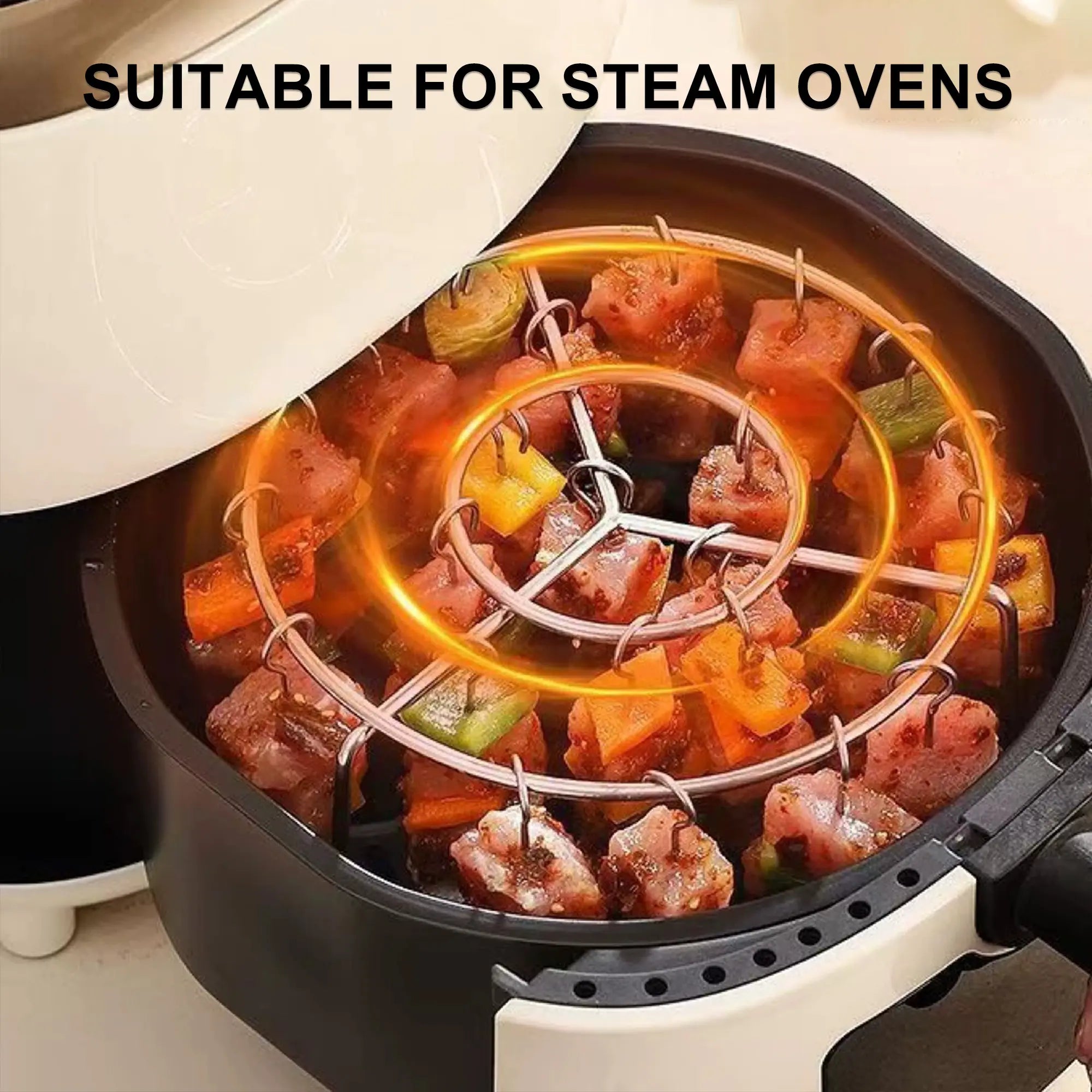 Luxiko Air Fryer Skewer Rack Set - 2 Pack Stainless Steel BBQ Grill Rack with Skewers for Air Fryer, Even Cooking Meat & Vegetables, Reusable Kitchen Cooking Accessories