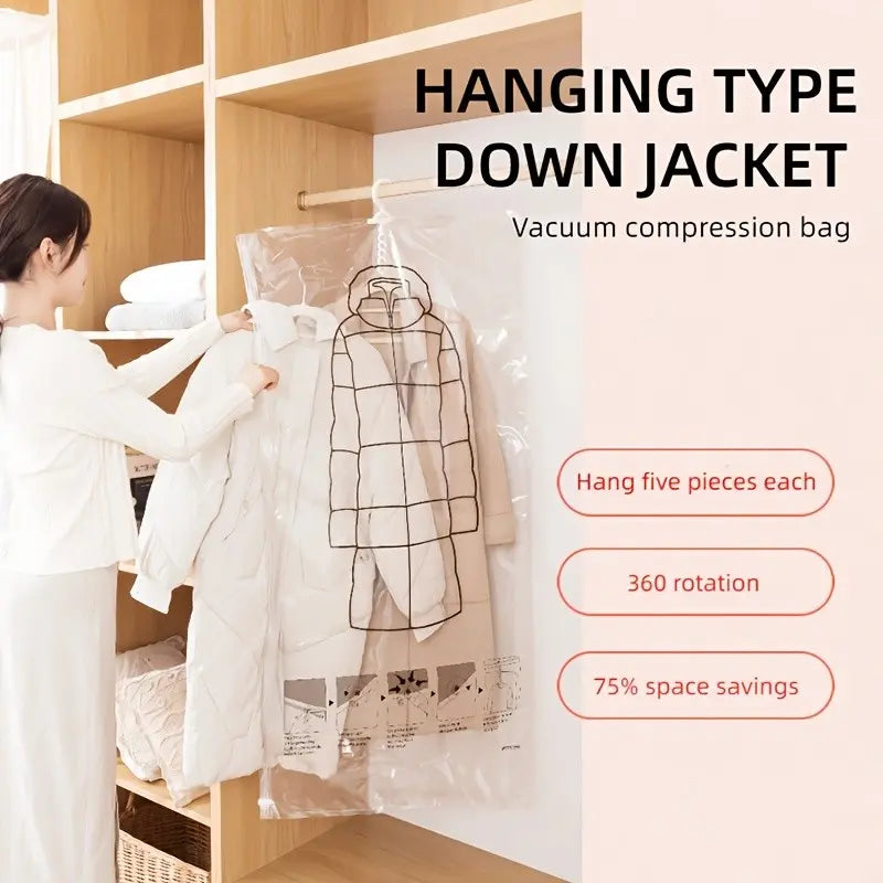 Luxiko Hanging Vacuum Compression Storage Bag – Space-Saving Clothes Organizer Holds Up to 5 Garments, Thickened Reusable Wardrobe Storage Solution