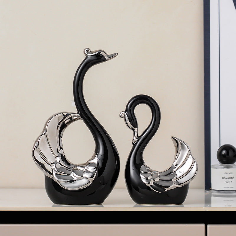Luxiko Couple Swan Decoration – Elegant Romantic Swan Figurine Set for Home Decor, Living Room Tabletop Ornament & Wedding Gift