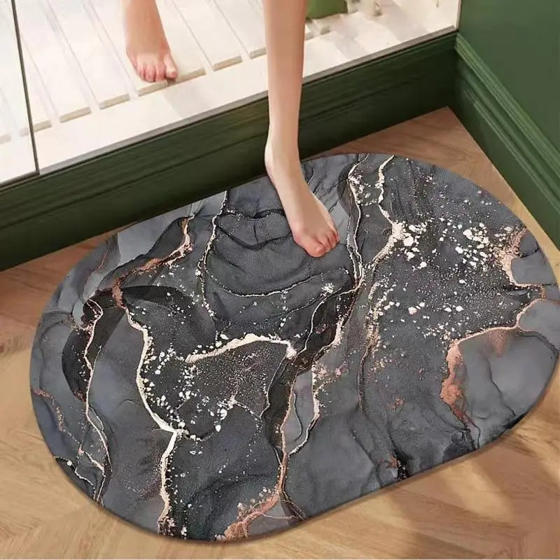 Luxiko Diatomite Bathroom Mat Marble Design – Non-Slip Quick-Dry Water Absorbing Stone Bath Rug for Bathroom, Kitchen & Entryway
