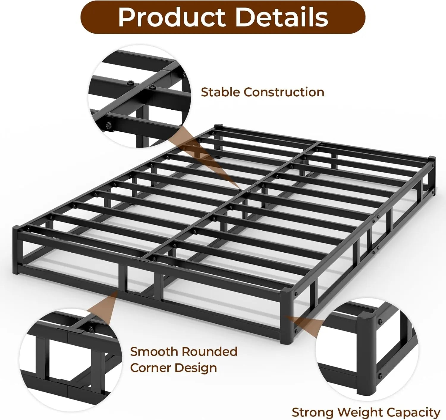 Luxiko Twin Size Metal Bed Frame – Heavy Duty Platform Bed with Steel Slats | Noise-Free Mattress Support & Under Bed Storage Space