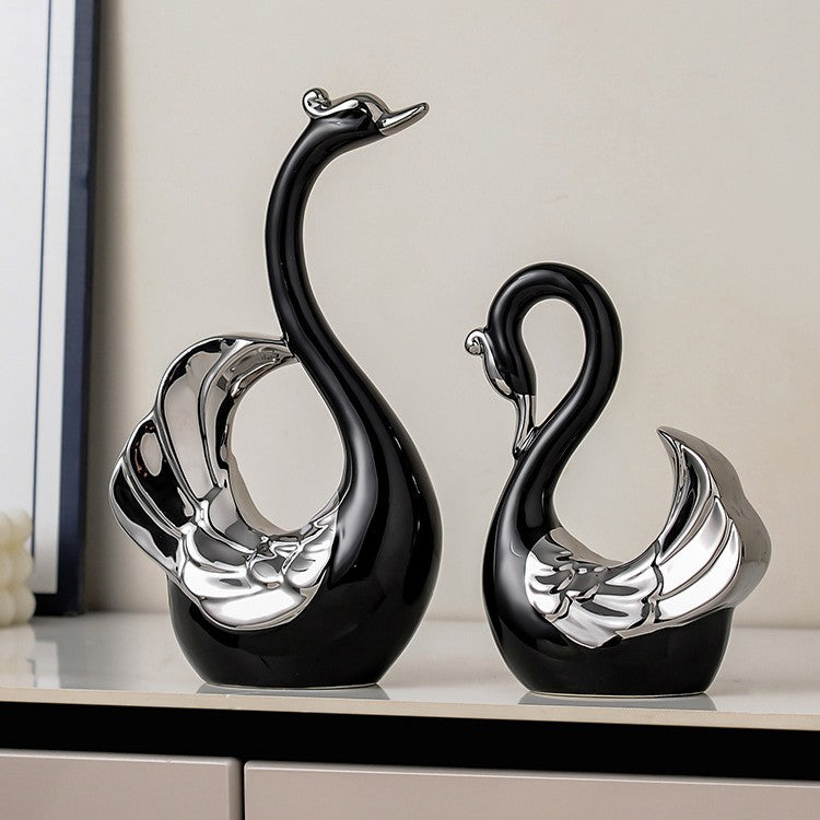 Luxiko Couple Swan Decoration – Elegant Romantic Swan Figurine Set for Home Decor, Living Room Tabletop Ornament & Wedding Gift
