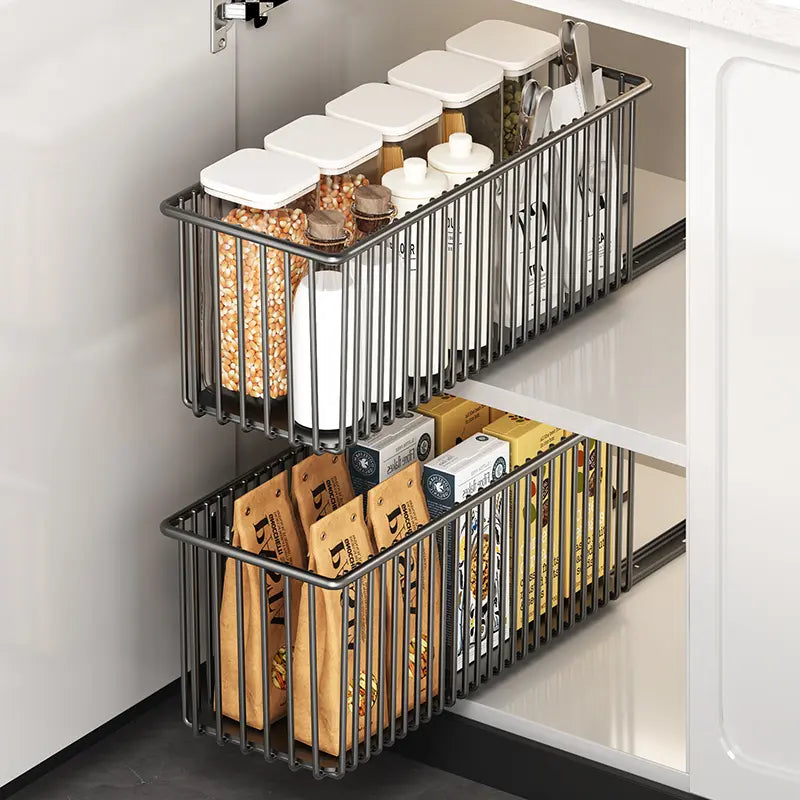 Luxiko Pull-Out Cabinet Organizer Basket – Under Sink Sliding Storage Rack | Space-Saving Kitchen Cabinet Organizer for Pantry & Bathroom