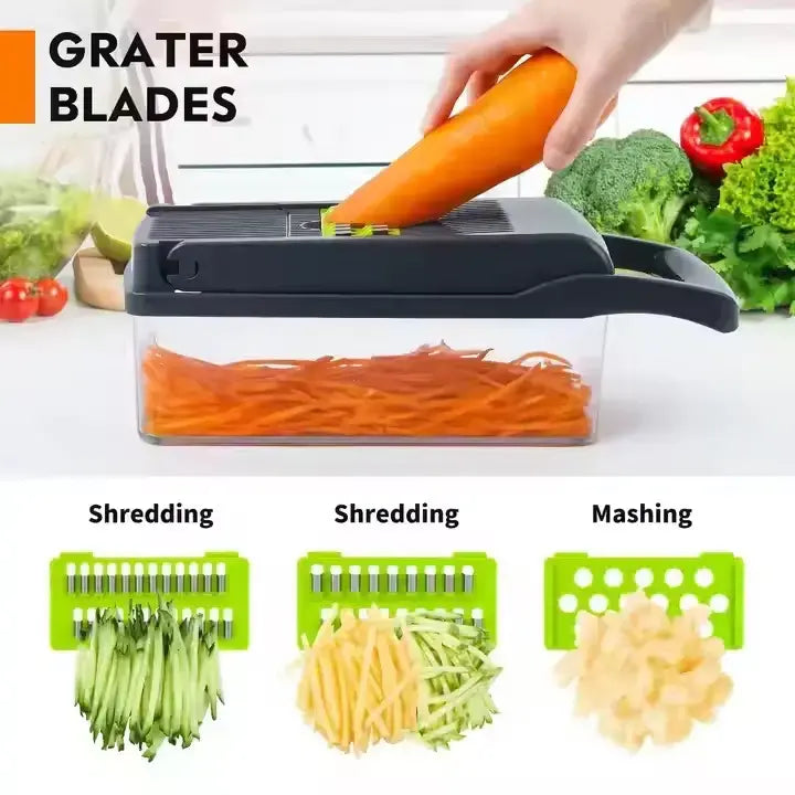 Luxiko 15-in-1 Vegetable Chopper & Slicer – Multifunctional Food Cutter with 8 Stainless Steel Blades, Portable Kitchen Tool for Salad, Garlic, Onion & More