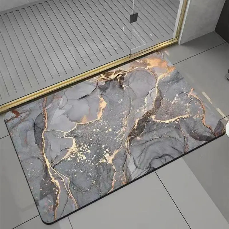 Luxiko Diatomite Bathroom Mat Marble Design – Non-Slip Quick-Dry Water Absorbing Stone Bath Rug for Bathroom, Kitchen & Entryway