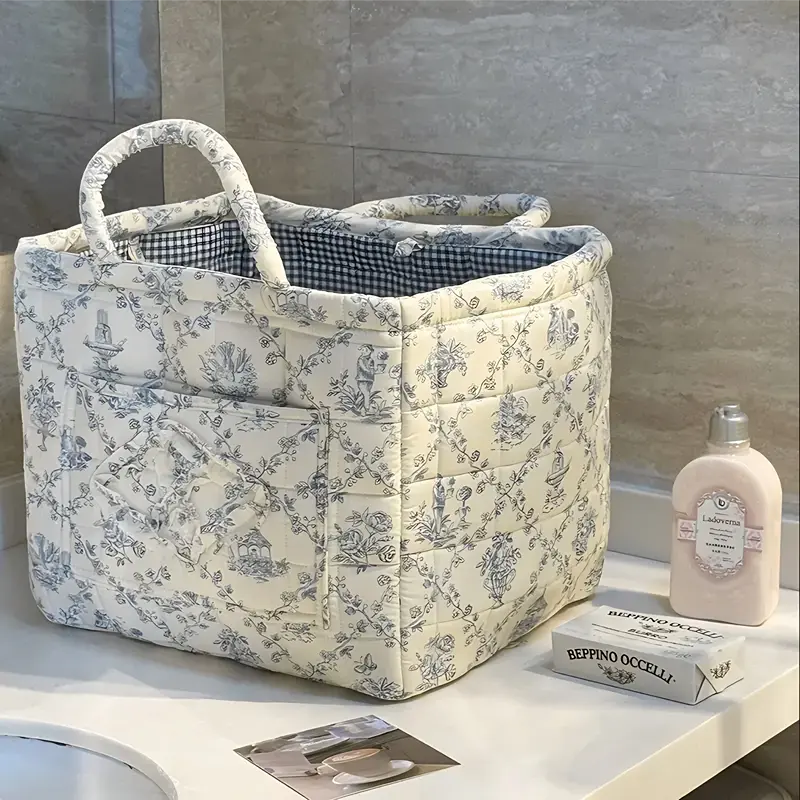 Luxiko Foldable Floral Storage Basket – Large Capacity Cotton Fabric Laundry Hamper, Collapsible Car Trunk Organizer for Clothes, Toys & Blankets