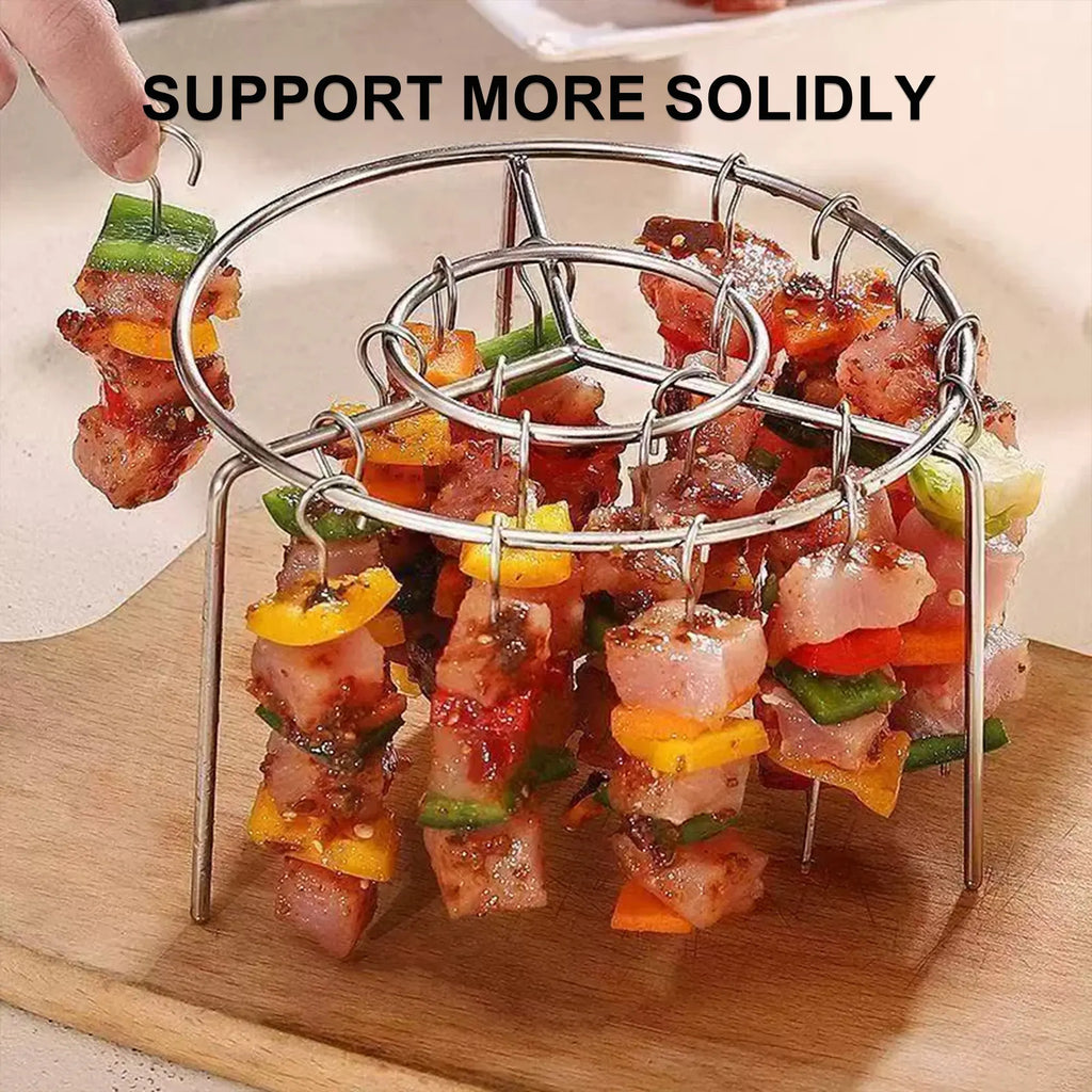 Luxiko Air Fryer Skewer Rack Set - 2 Pack Stainless Steel BBQ Grill Rack with Skewers for Air Fryer, Even Cooking Meat & Vegetables, Reusable Kitchen Cooking Accessories